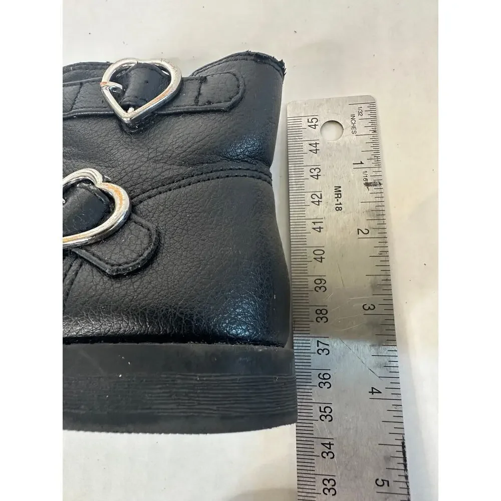 Black Silver Size 8 Kids Girls Lil Natalie Heart Buckled Moto Ankle Boot Bootie